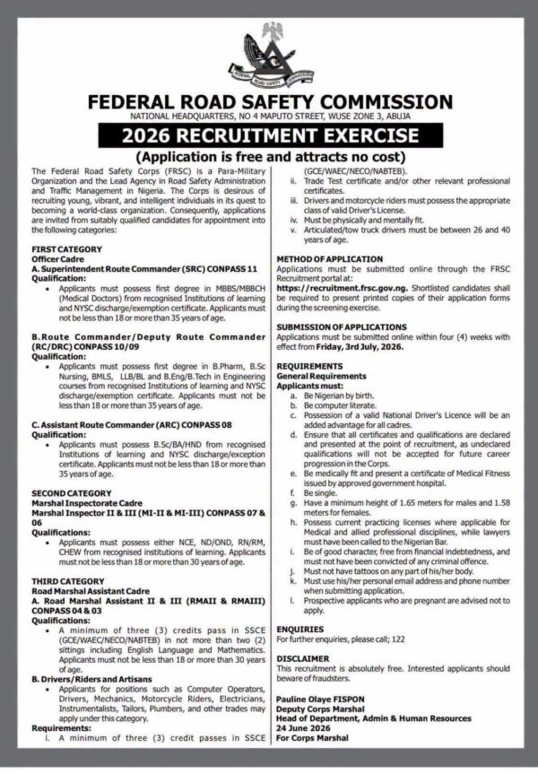 Frsc Driver License Form.pdf FRSC Recruitment 2026/2027 Form, Requirements & Portal (UPDATED ...