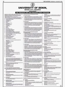 UNIBEN massive recruitment 2026