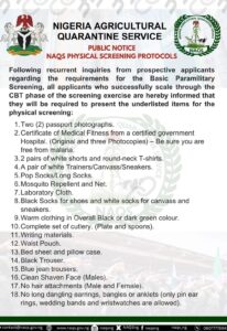 What to Bring to the NAQS Screening Center